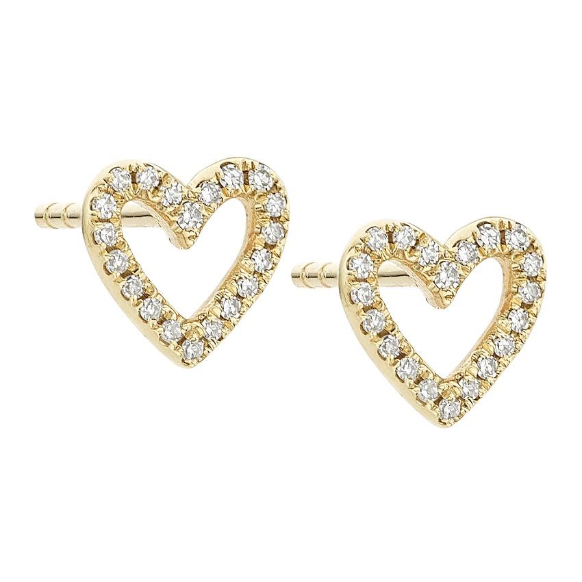 Yellow Gold & Diamond 6mm Open Heart Post Earrings