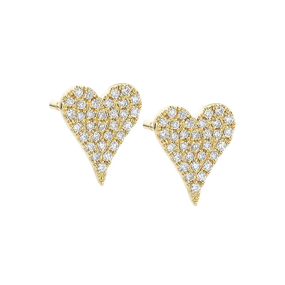 Yellow Gold 0.14 Carat Diamond Heart Post Earrings