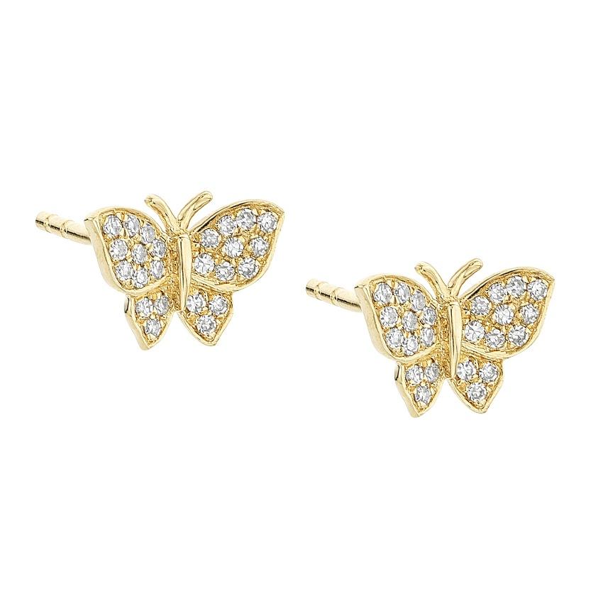 Yellow Gold 0.11 CTW Diamond Butterfly Post Earrings