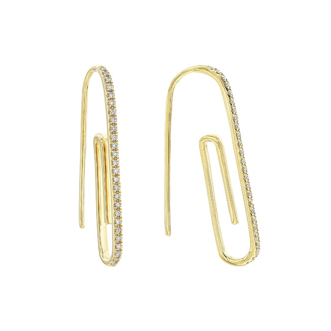 Yellow Gold & Diamond Paperclip Earrings