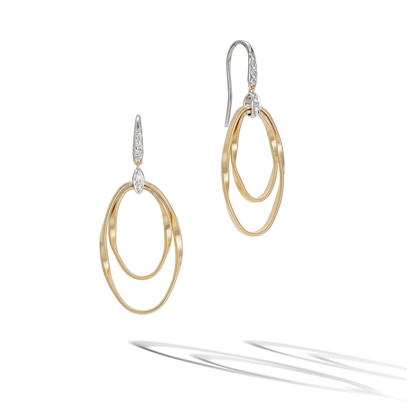 Marco Bicego Gold And Diamond Twist Coil Double Link Concentric Hook Earrings