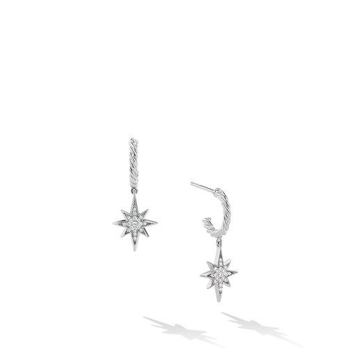 David Yurman Cable Collectibles North Star Drop Earrings in Sterling Siler with Pave Diamonds