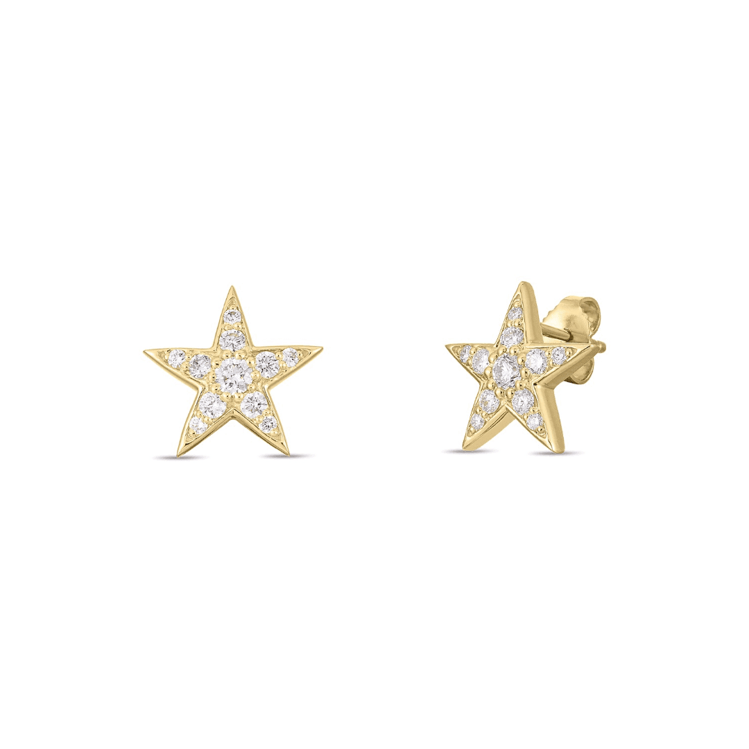 Roberto Coin Tiny Treasures 18K Diamond Star Earrings in Yellow Gold