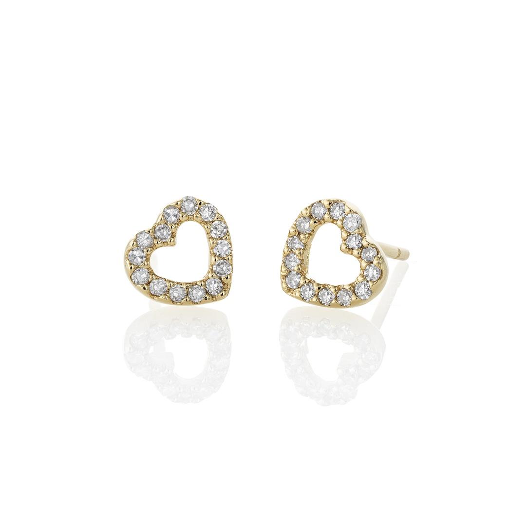 Petite Open Heart Post Earrings with Diamonds