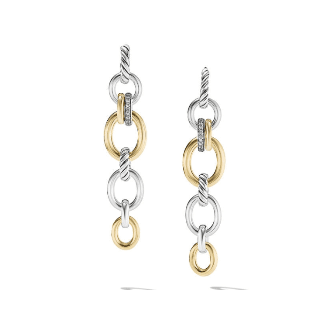 David Yurman DY Mercer Drop Earrings in Sterling Silver with 18k Yellow Gold and Diamonds