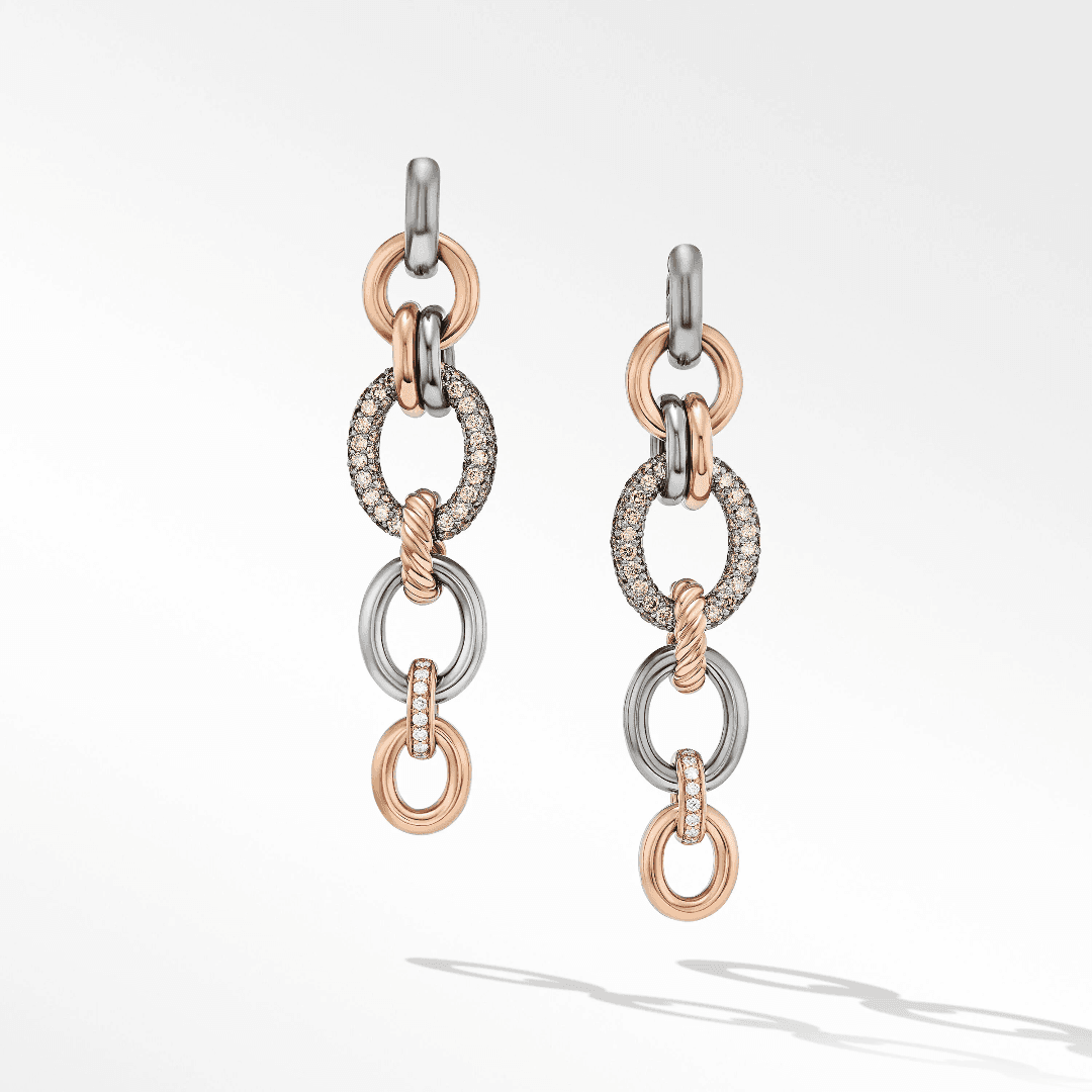 David Yurman DY Mercer Drop Earrings in Sterling Silver with 18k Rose Gold and Diamonds