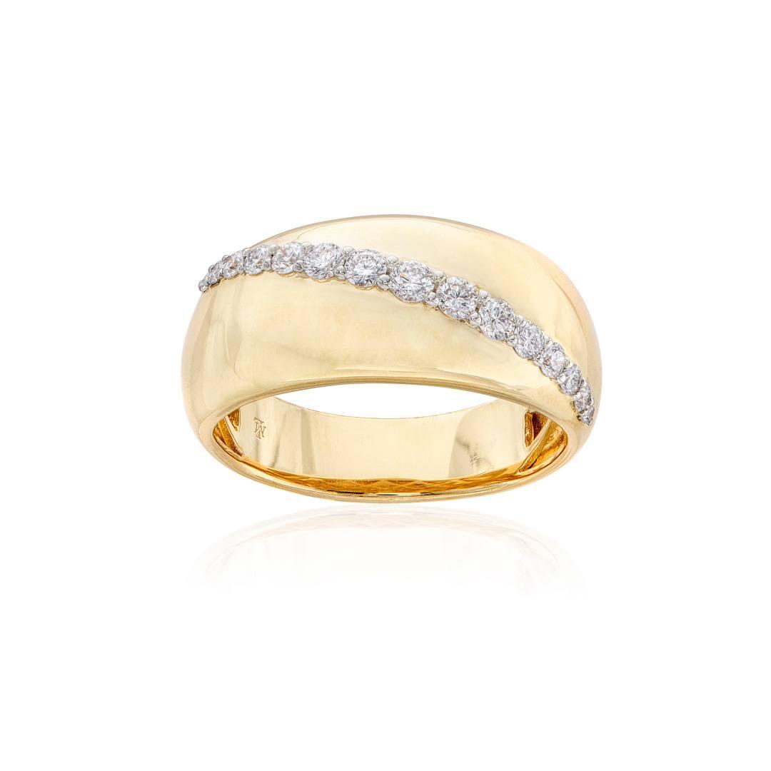 Yellow Gold Domed Ring with Diagonal Diamond Line
