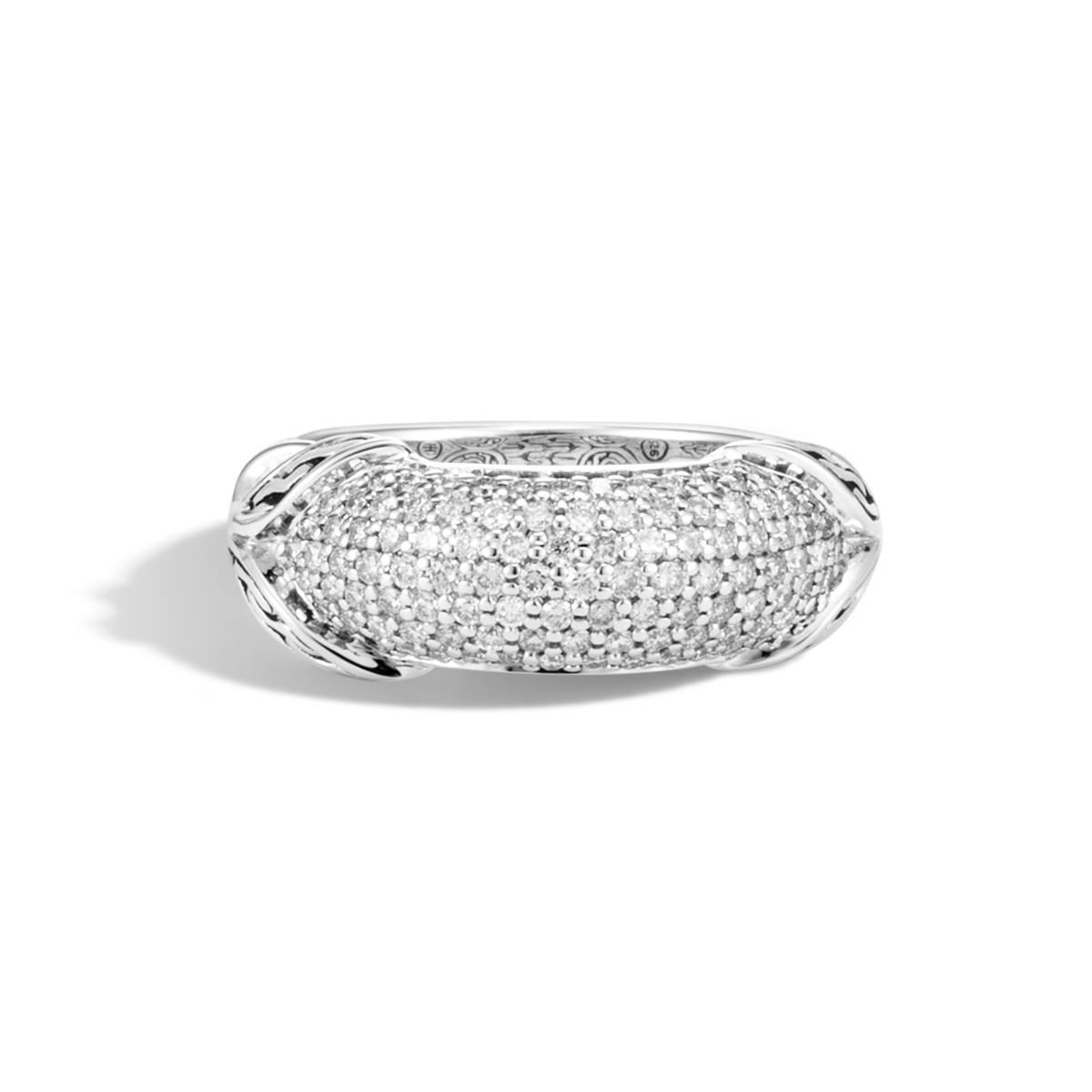 John Hardy Asli Classic Chain Link Dome Ring In Silver With Diamonds