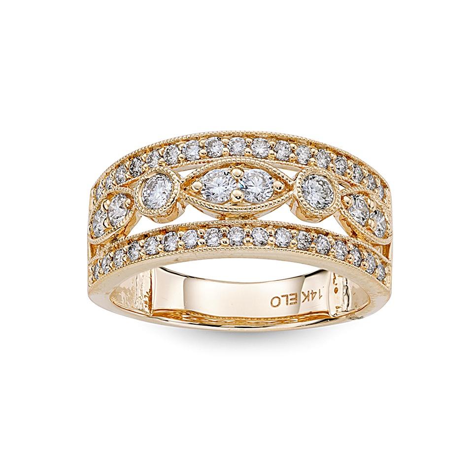 Yellow Gold Wide Band with Round Diamonds
