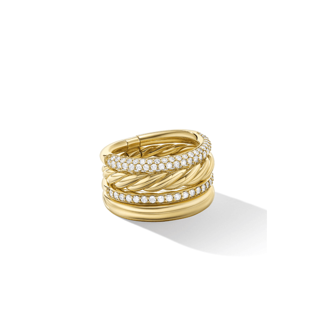 David Yurman DY Mercer Multi-Row Ring in 18k Yellow Gold, size 6