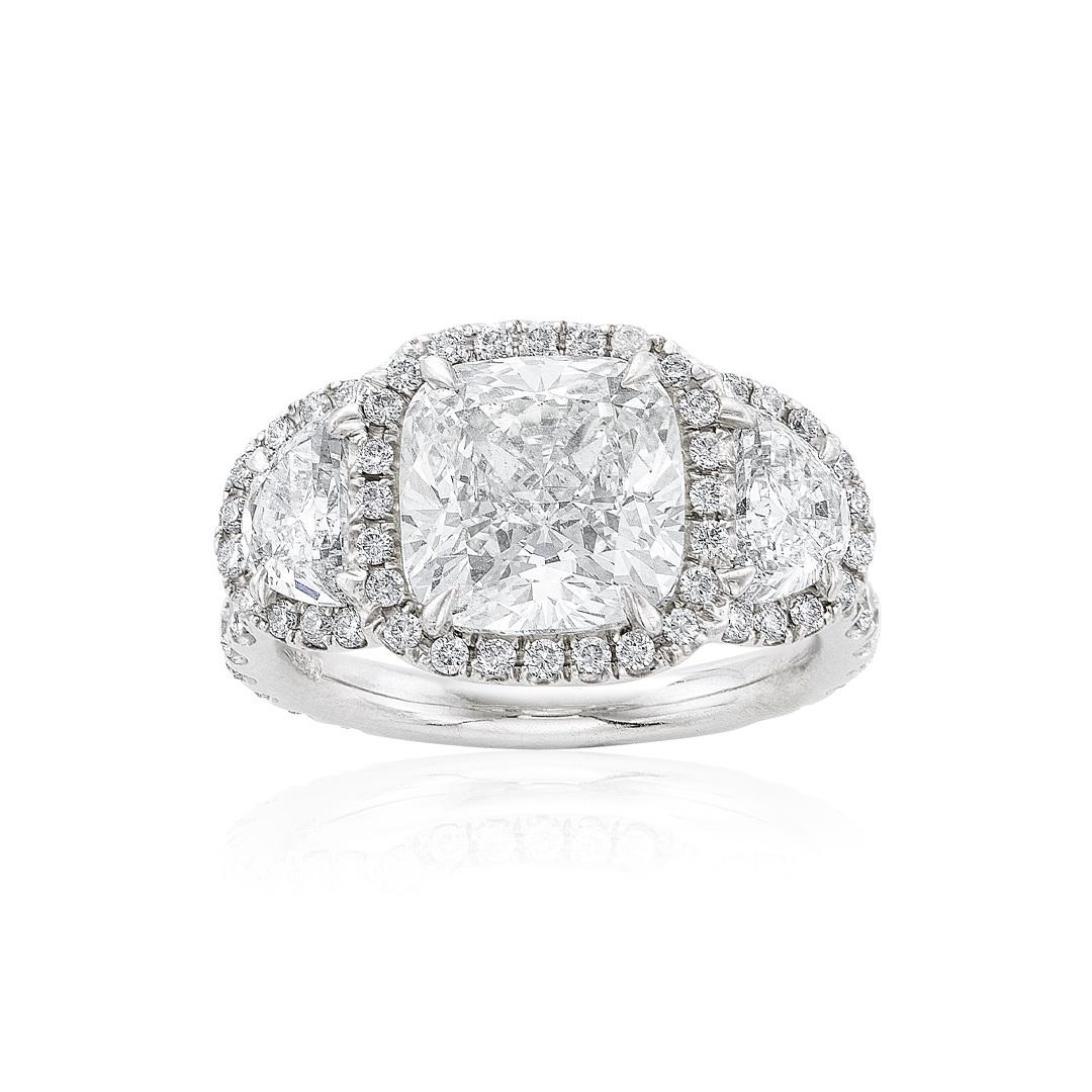 4.14 CTW Cushion Cut Platinum Gia Diamond Engagement Ring