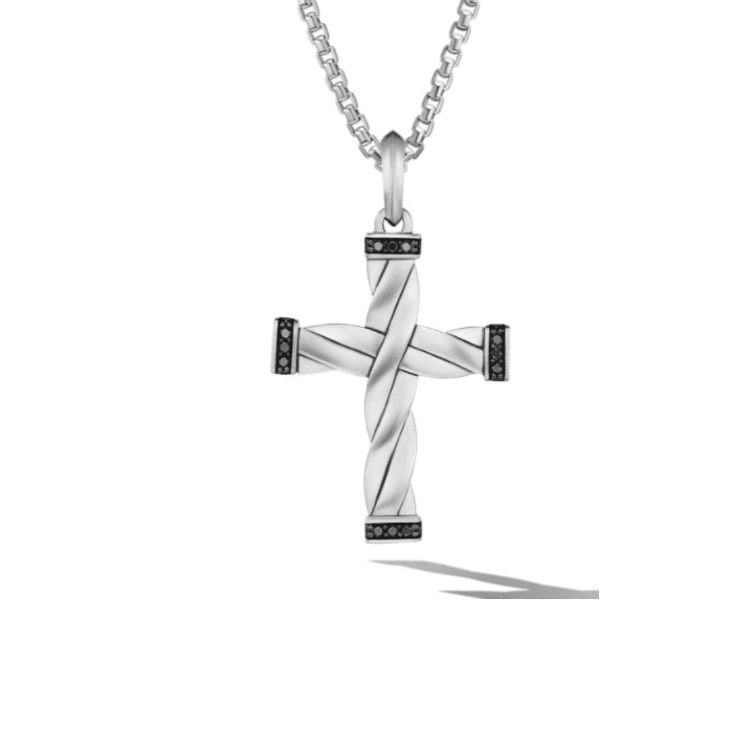 David Yurman Men's Helios Cross Enhancer in Sterling Silver with Black Diamonds