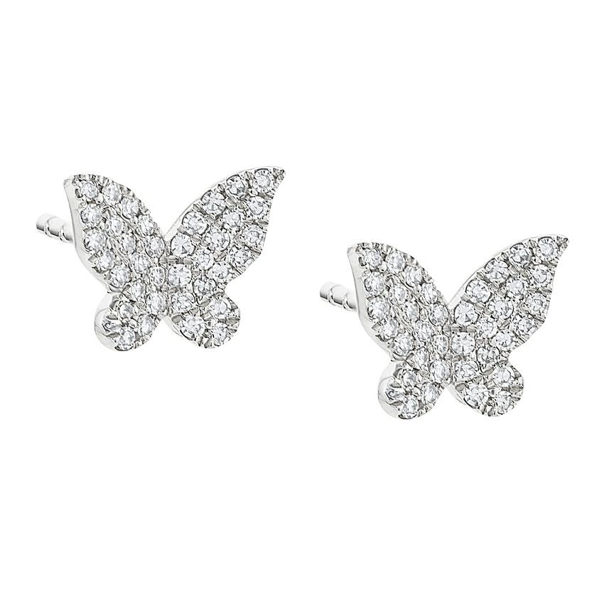 14K White Gold Pave Diamond Butterfly Earrings