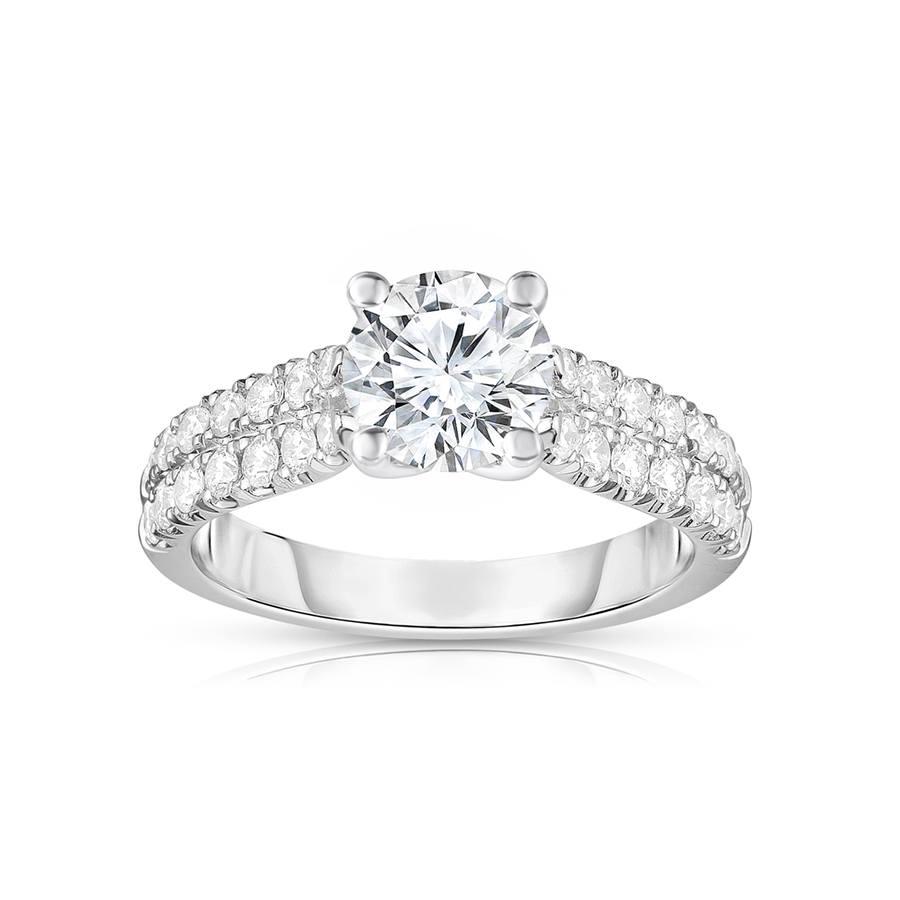 White Gold 0.46 Carat Round Diamond Double Pave Diamond Shank Engagement Ring