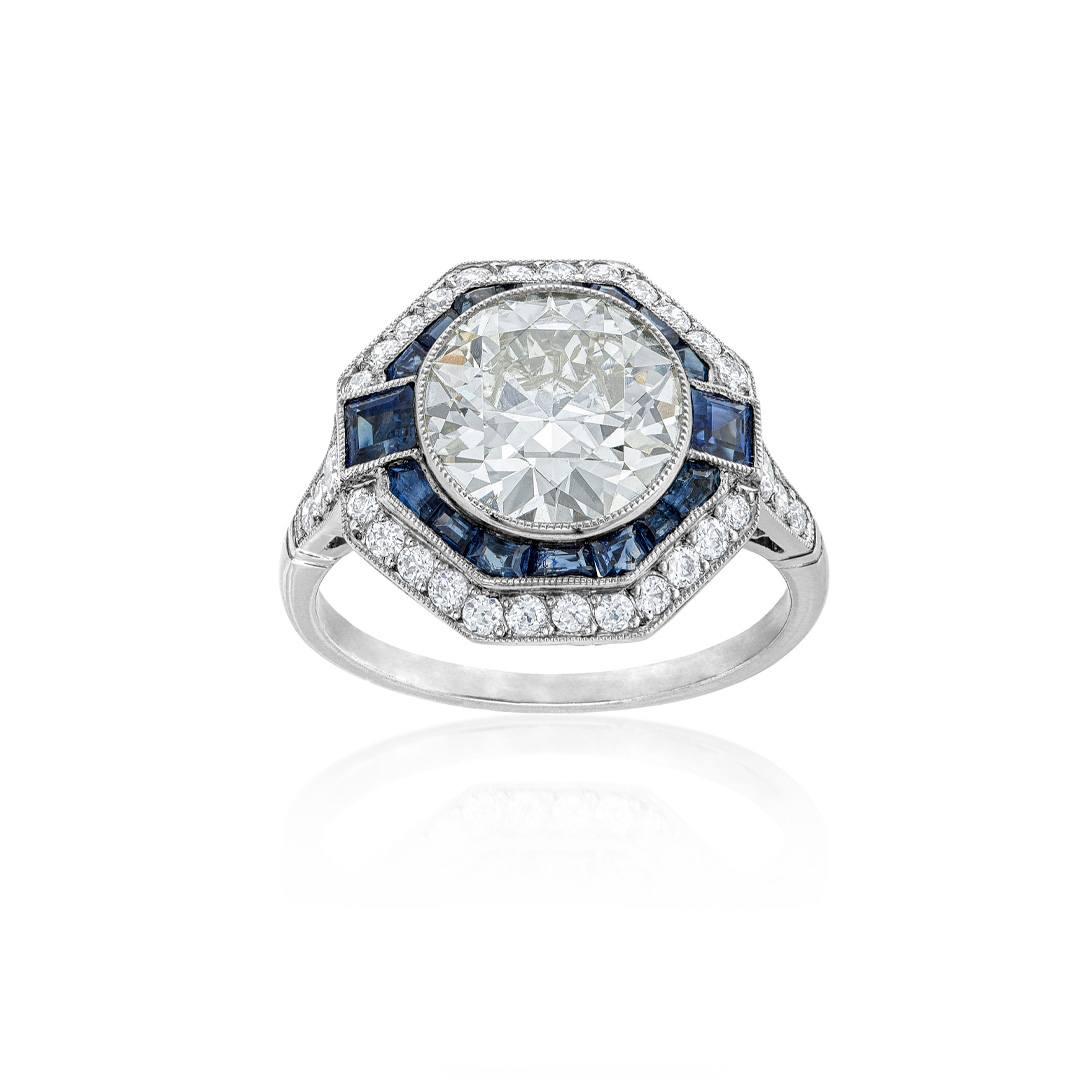 2.83 CT Diamond Engagement Ring with Round Sapphires