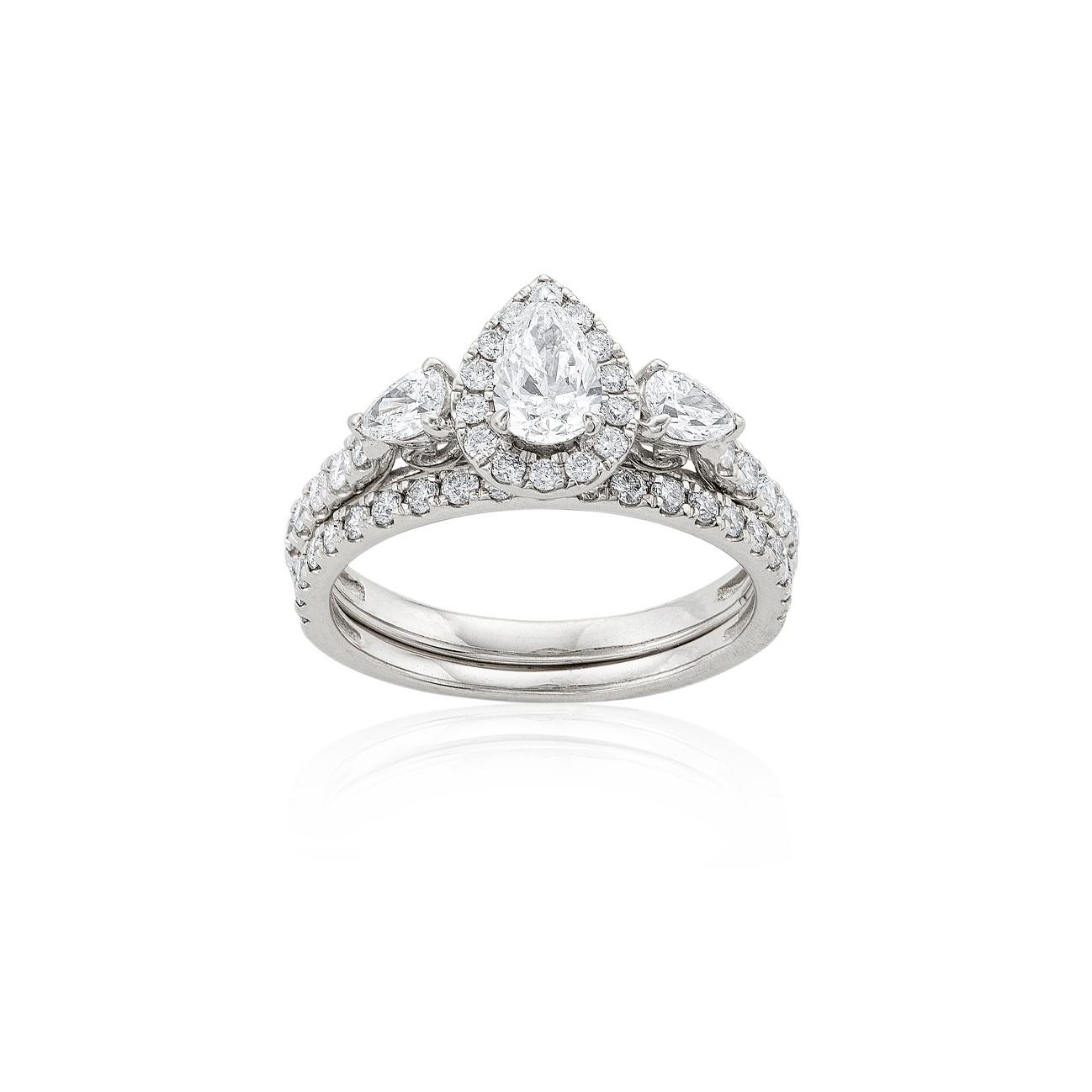 1.50 CTW Pear Shape Diamond Halo Bridal Set