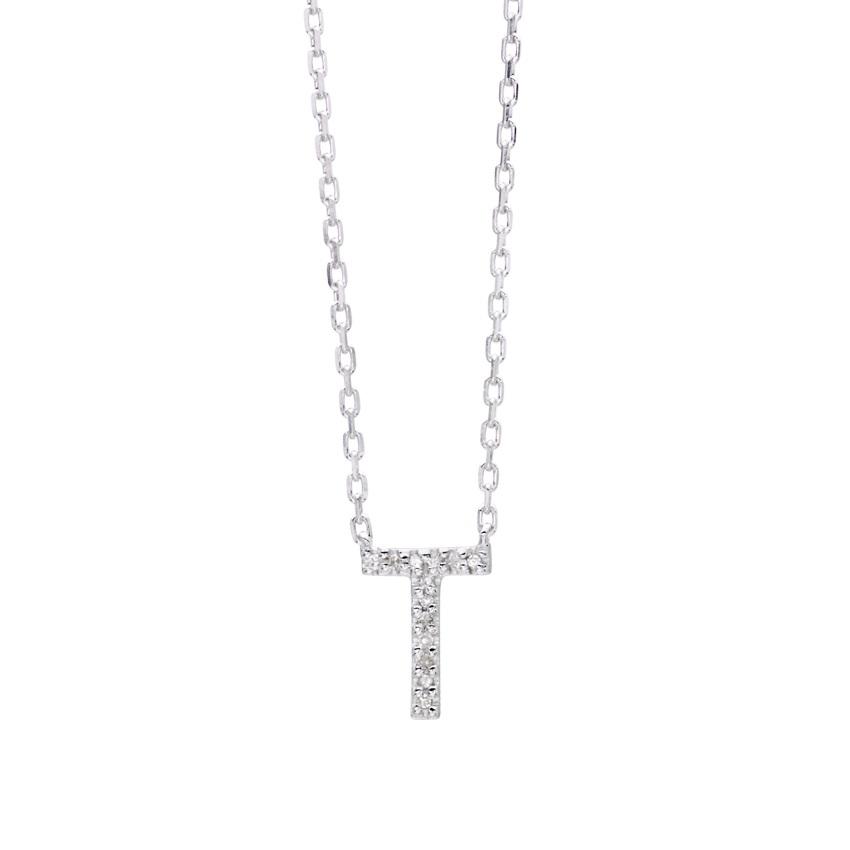 Sterling Silver & Diamond "T" Initial Pendant Necklace