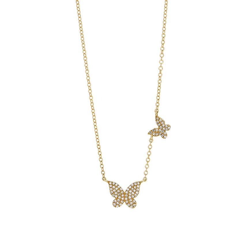 Yellow Gold Diamond Double Butterfly Necklace