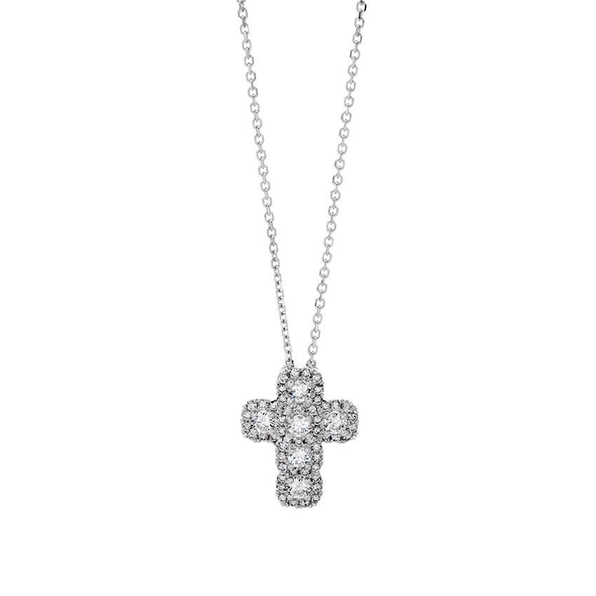Prong Set Round Diamond Cross Pendant Necklace