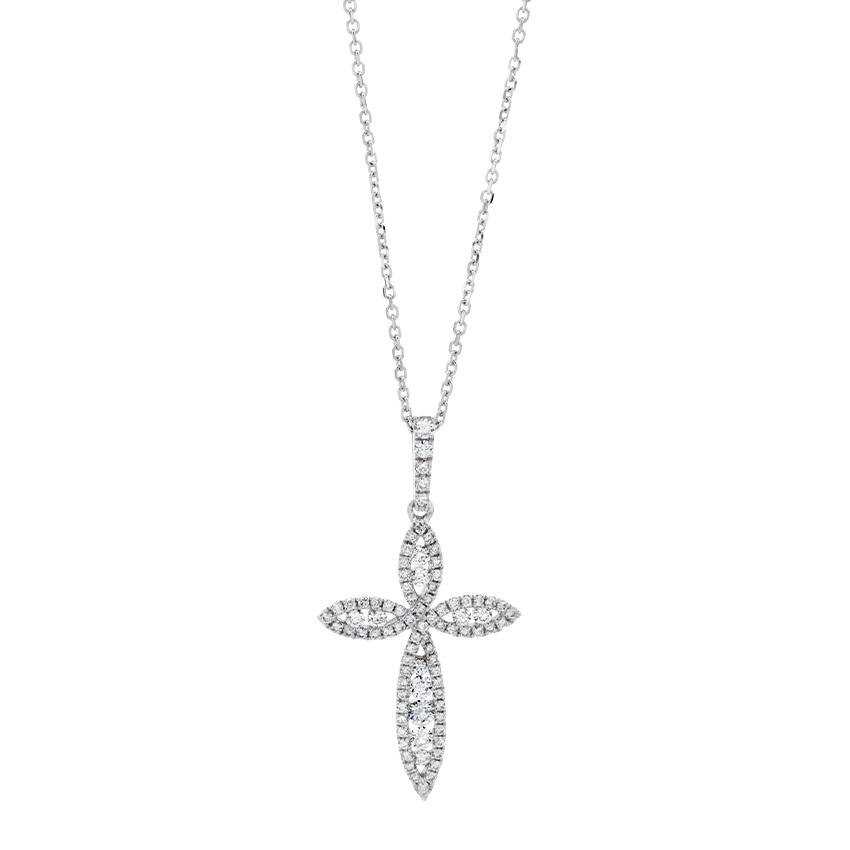 Marquise Shaped Cross Pendant Necklace with Diamonds