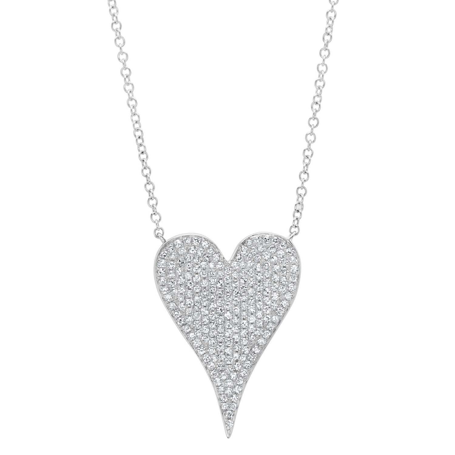 White Gold & Diamond Modern Heart Pendant Necklace