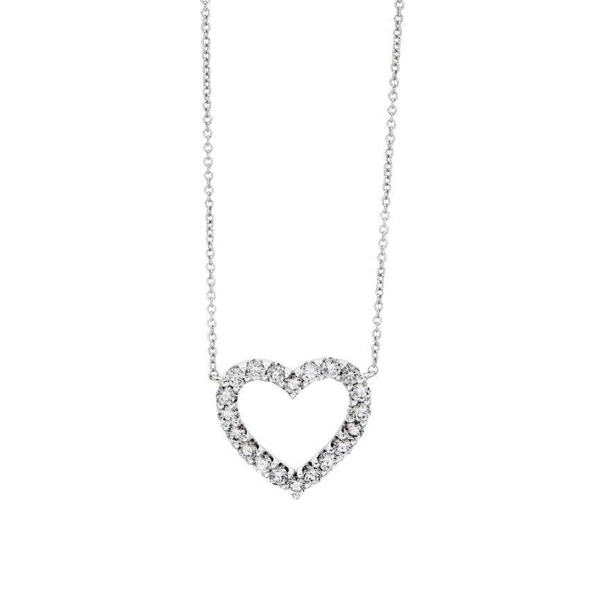 White Gold & Diamond Open Heart Pendant Necklace