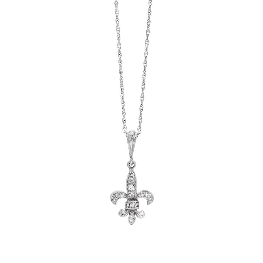White Gold & Diamond Fleur De Lis Pendant Necklace