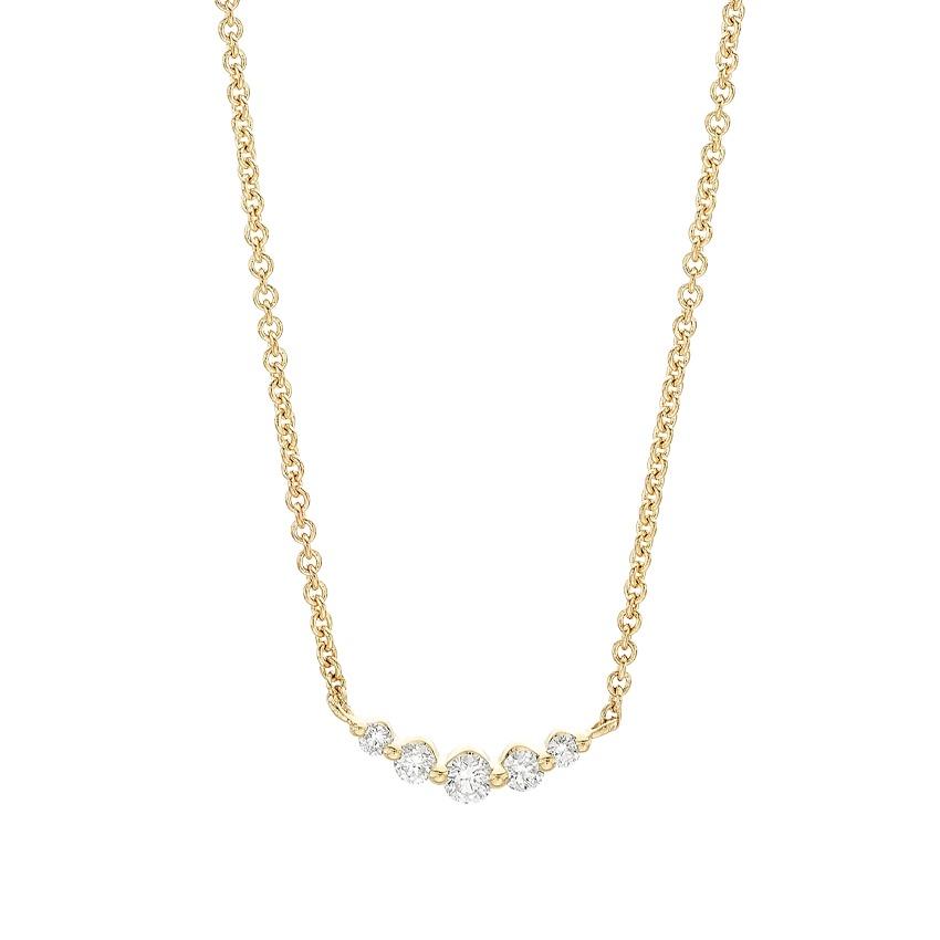 Yellow Gold & Curved Round Diamond Bar Necklace