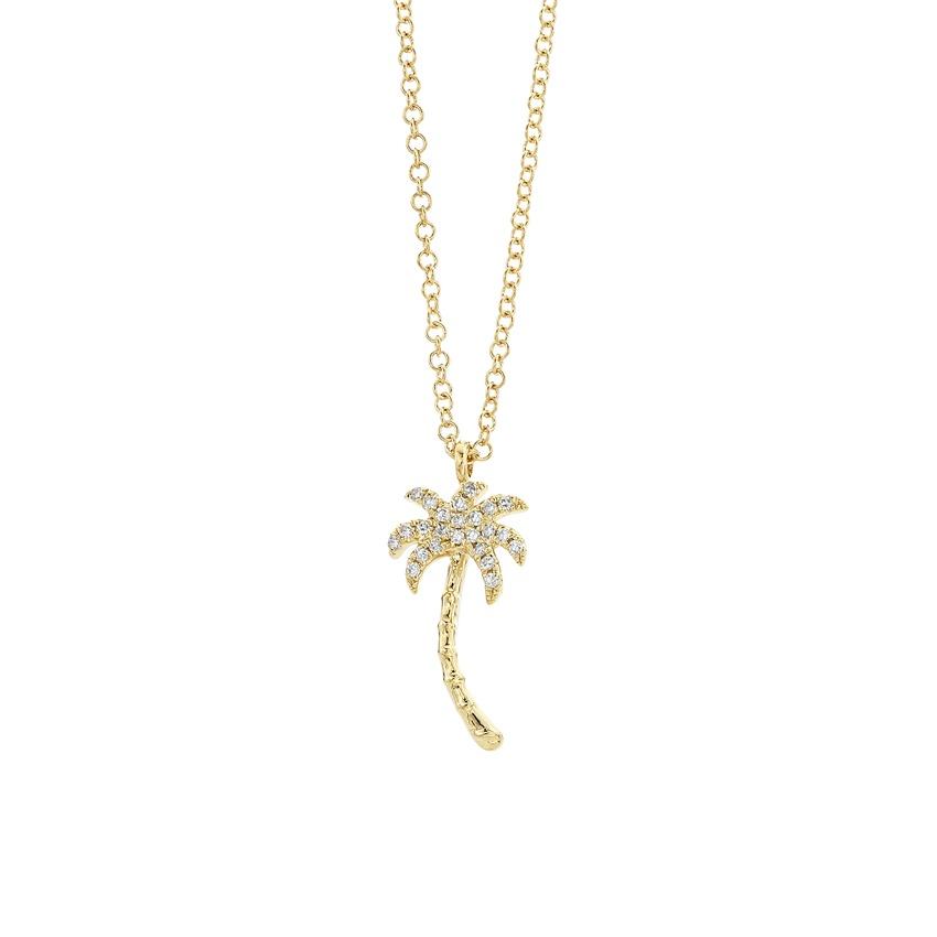Yellow Gold & Diamond Palm Tree Pendant Necklace