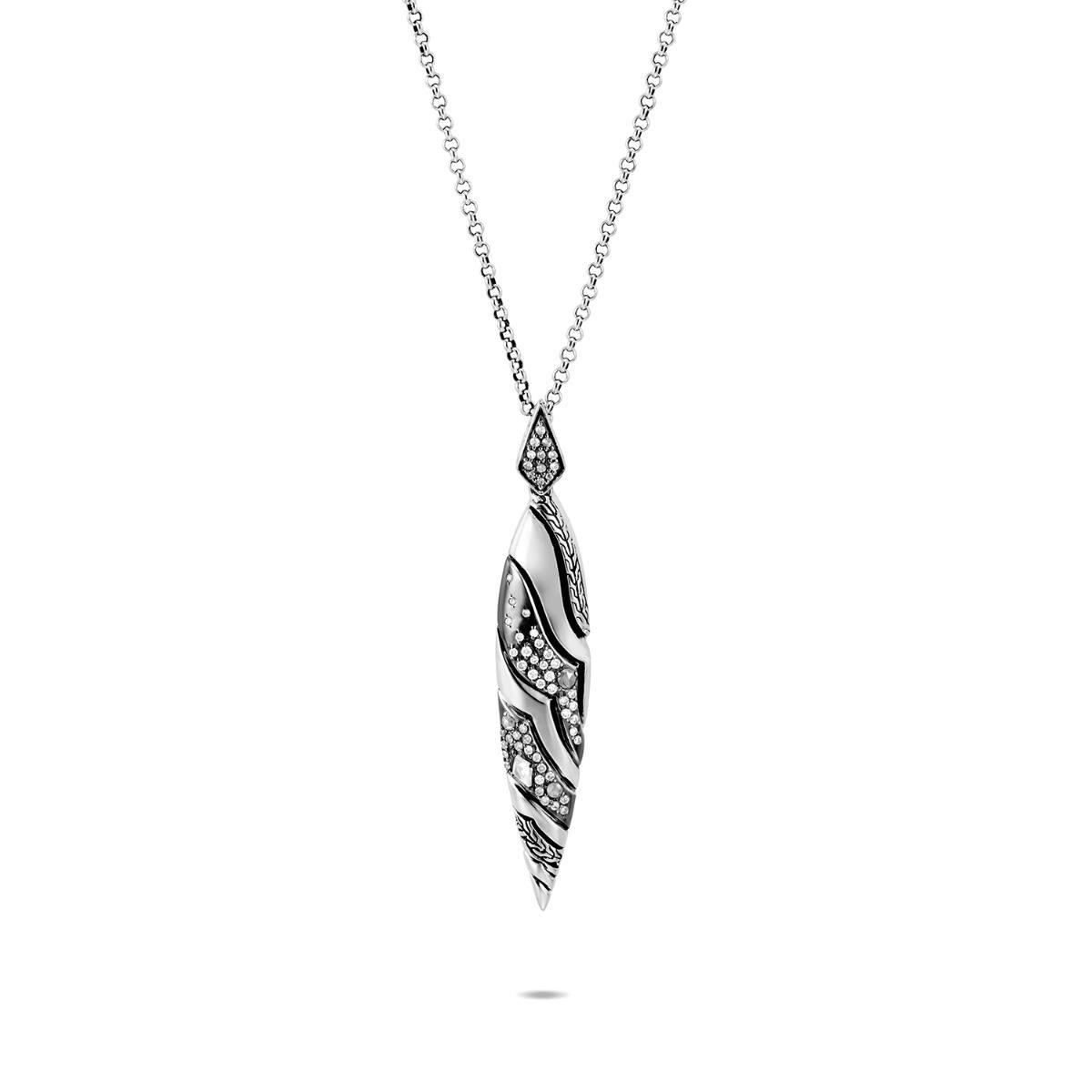John Hardy Lahar Marquise Pendant Necklace In Silver With Diamonds