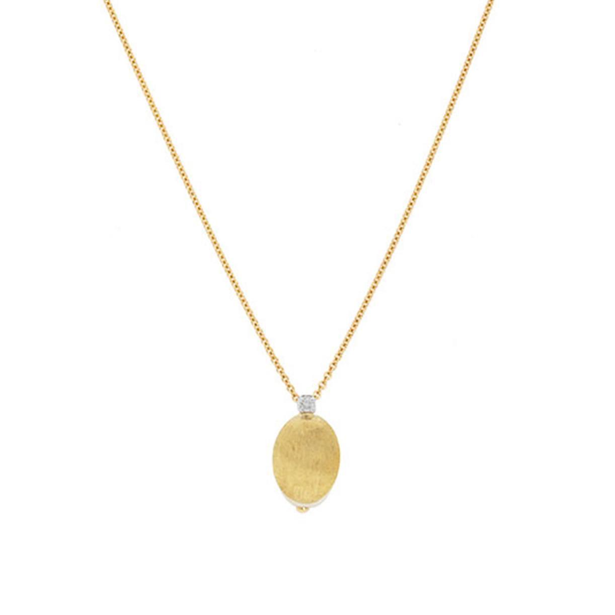 Marco Bicego Yellow & White Gold Satin Finish Oval Bead Diamond Accented Pendant Necklace