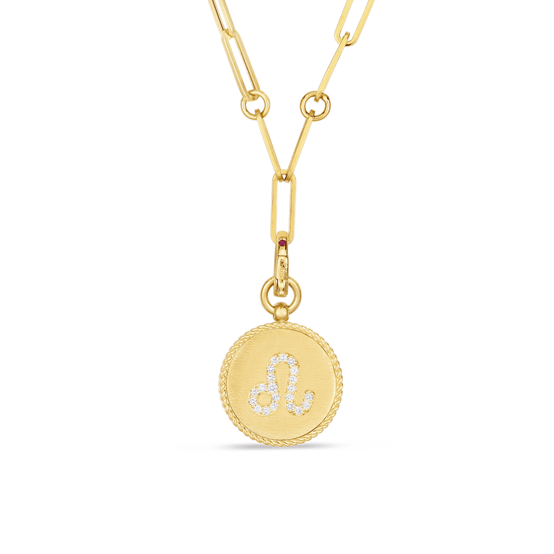 Roberto Coin 18K Diamond Leo Zodiac Medallion Pendant with Paperclip Chain
