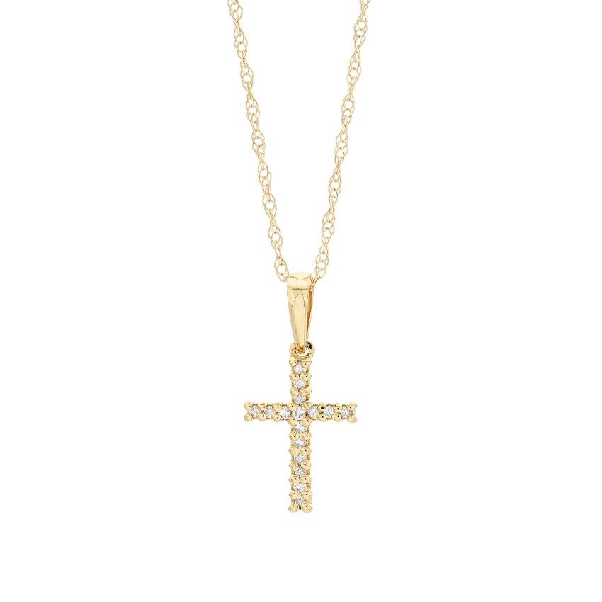 Yellow Gold & Diamond Petite Cross Pendant Necklace