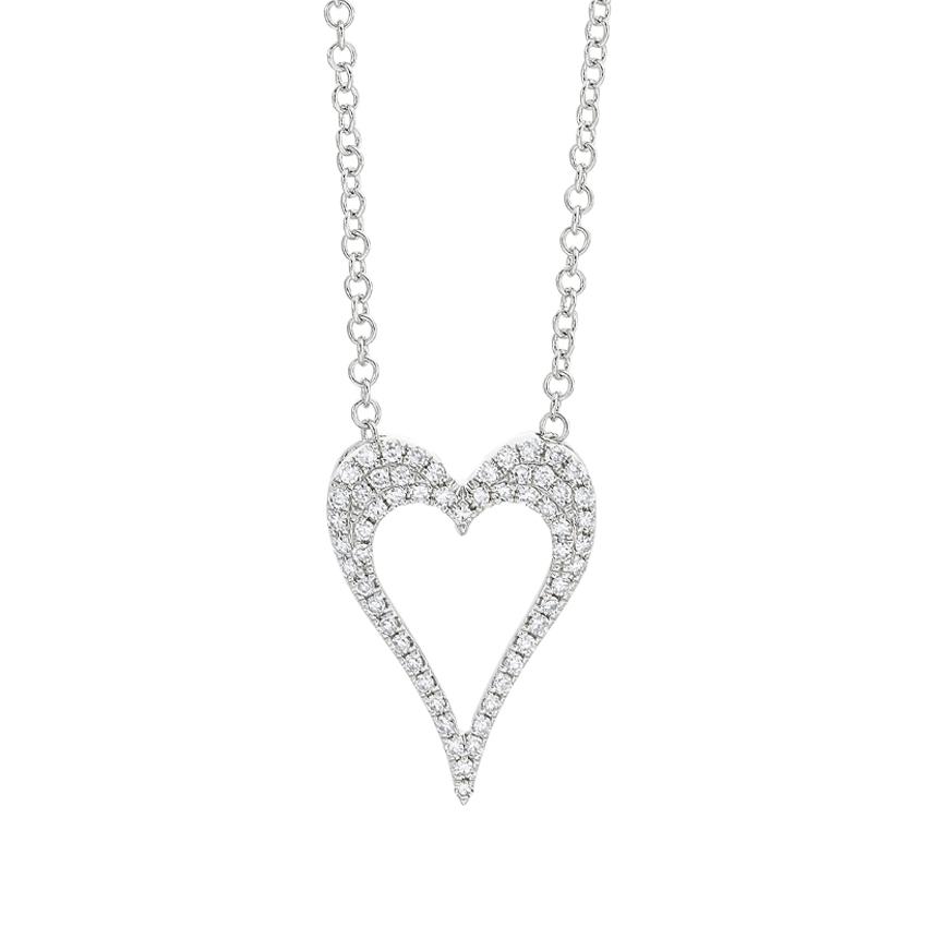 14K Pave Diamond Open Heart Necklace