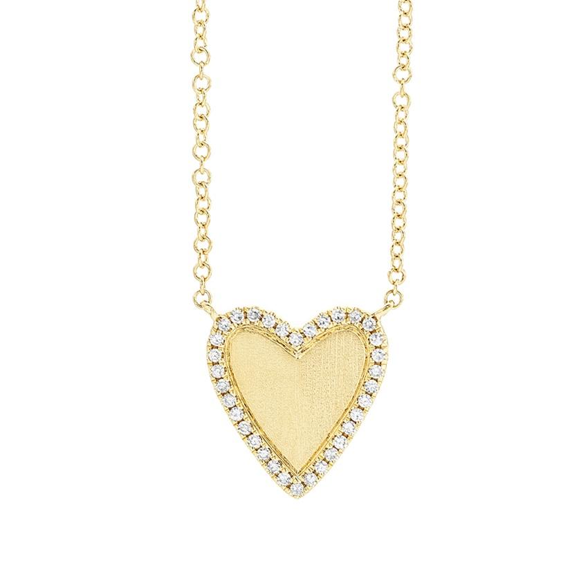 Yellow Gold & Diamond Halo Polished Heart Pendant Necklace