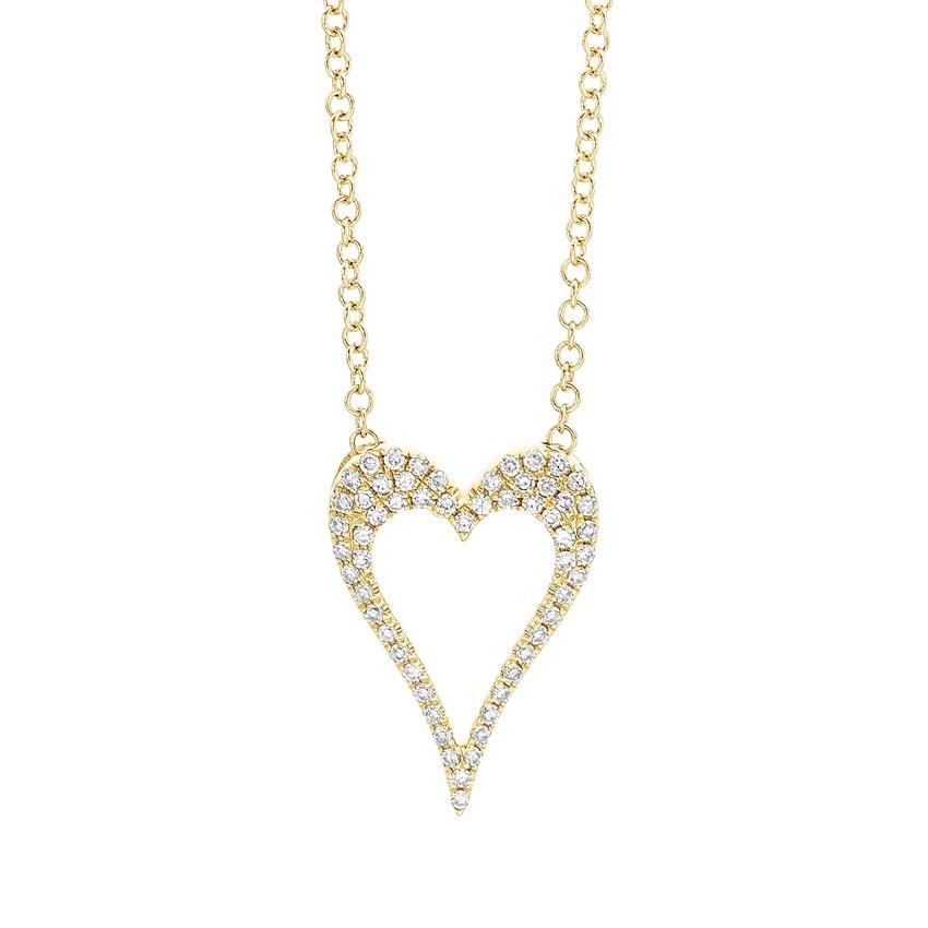 Yellow Gold 0.14 CTW Diamond Open Heart Pendant Necklace