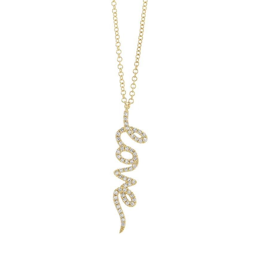 Yellow Gold & Diamond Script Love Pendant Necklace
