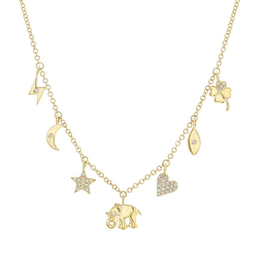Yellow Gold & Diamond 7 Charm Necklace