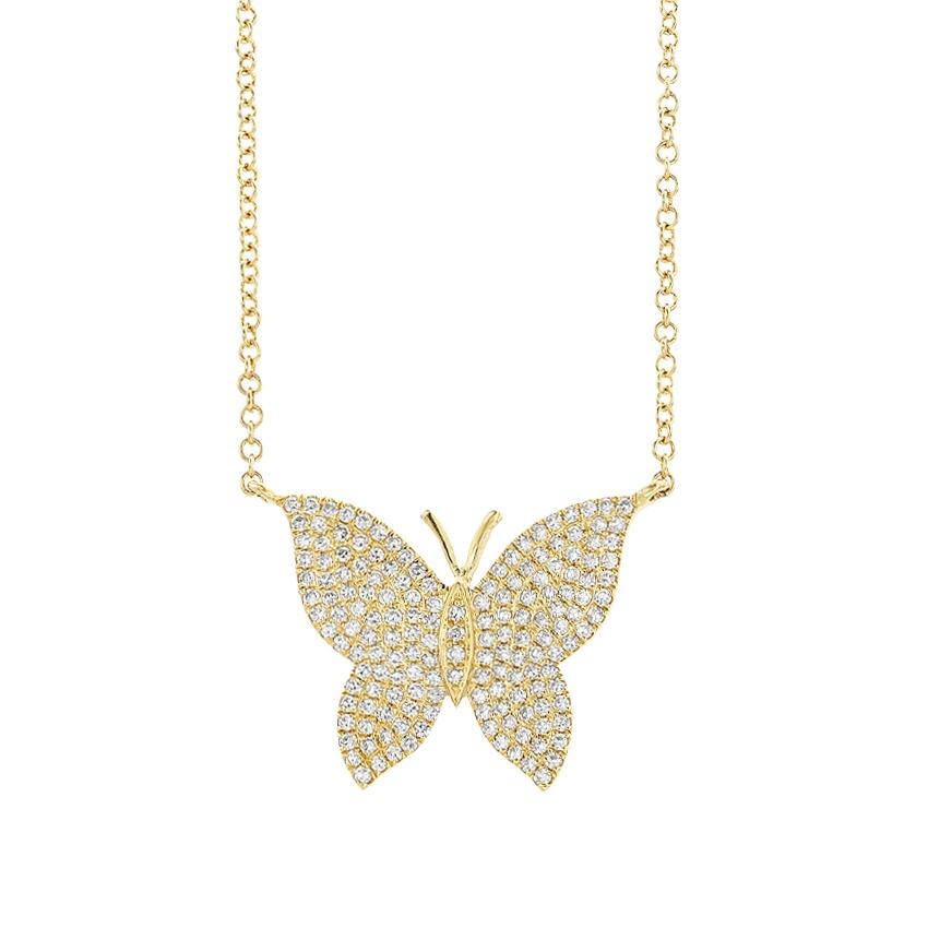 Yellow Gold 0.36 CTW Butterfly Pendant Necklace