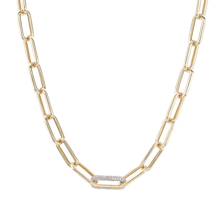Yellow & White Gold Single Pave Diamond Link Necklace