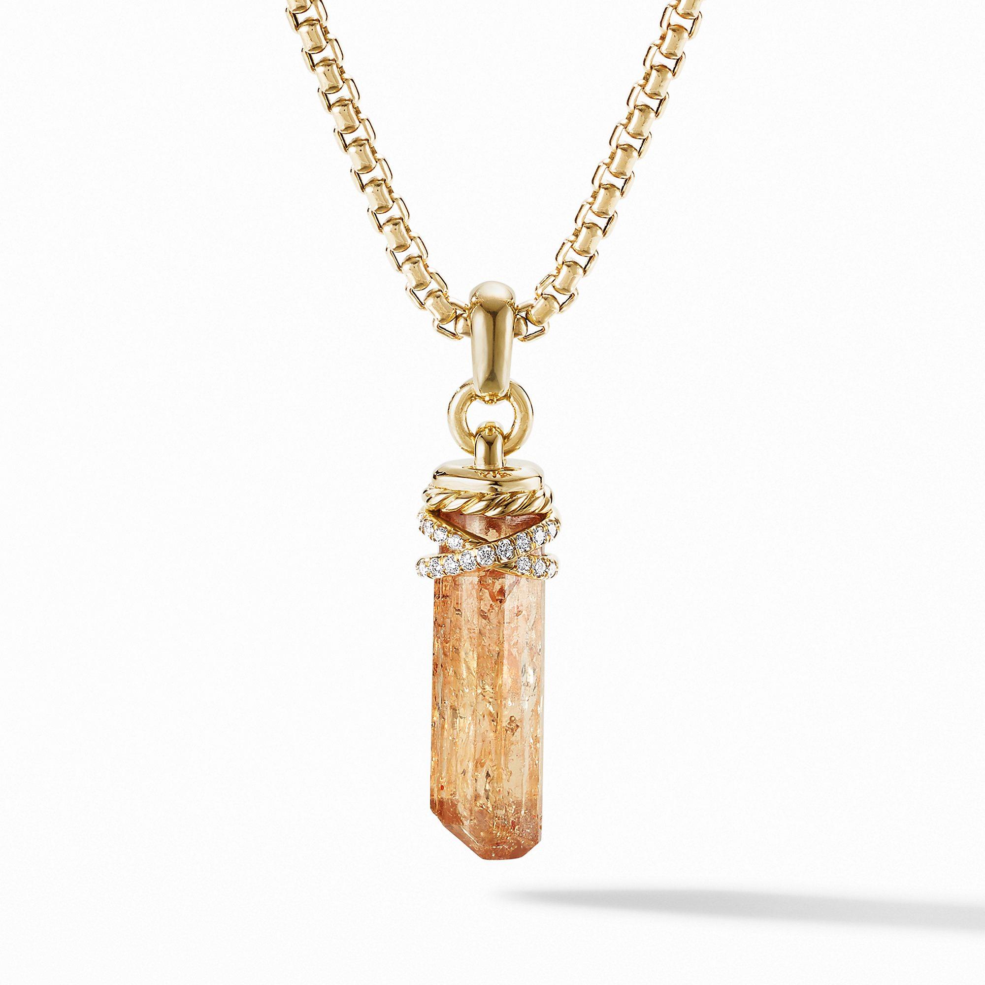 David Yurman Crystal Wrapped Amulet with Imperial Topaz, 18K Yellow Gold and Pave Diamonds | Front View