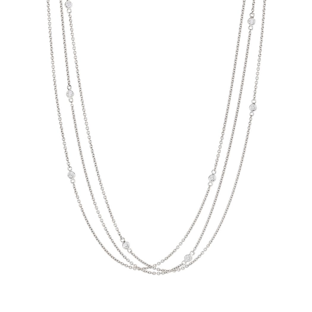 Triple Strand Bezel Set Diamond Necklace