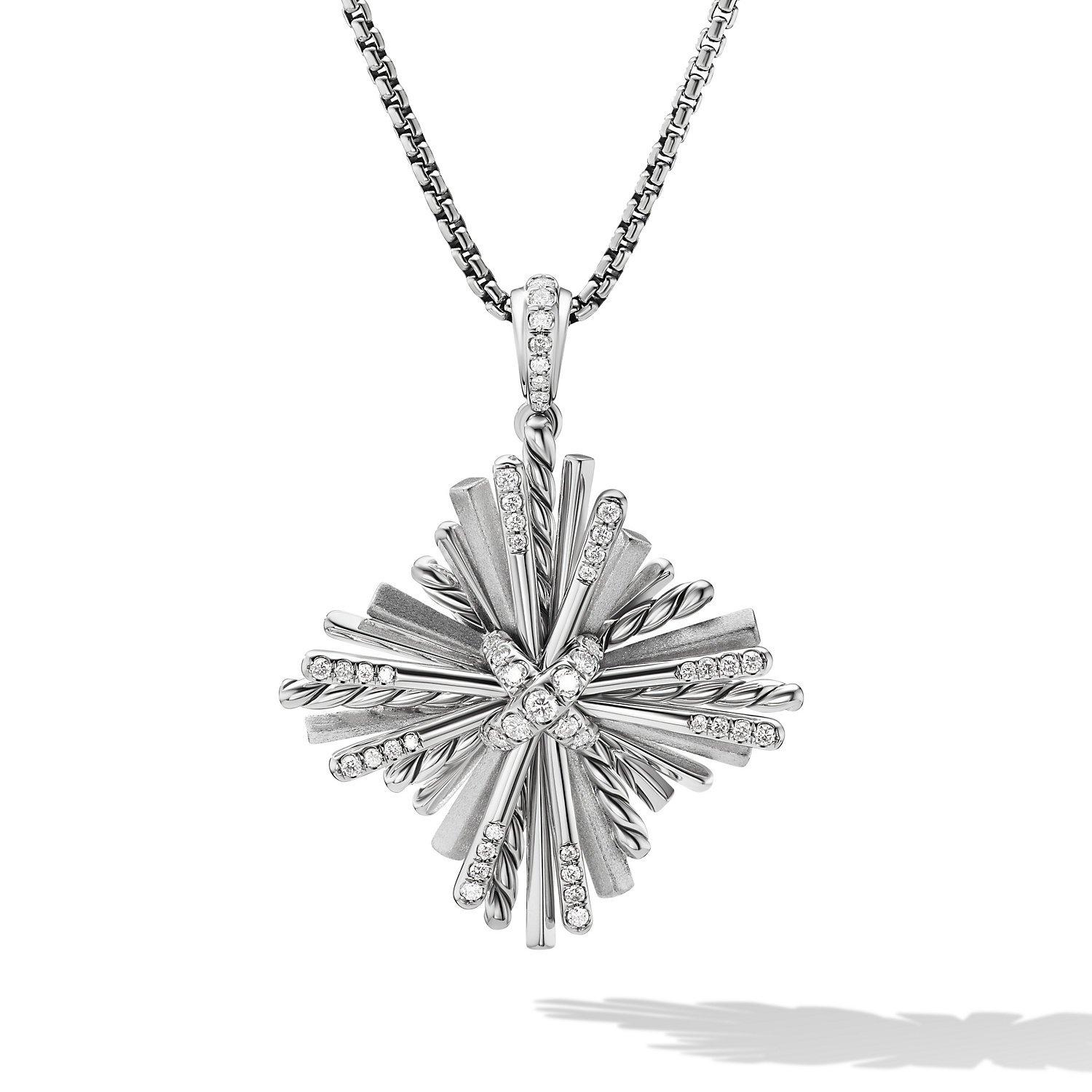 David Yurman Angelika Four Point Pendant Necklace in Sterling Silver with Diamonds, 32mm