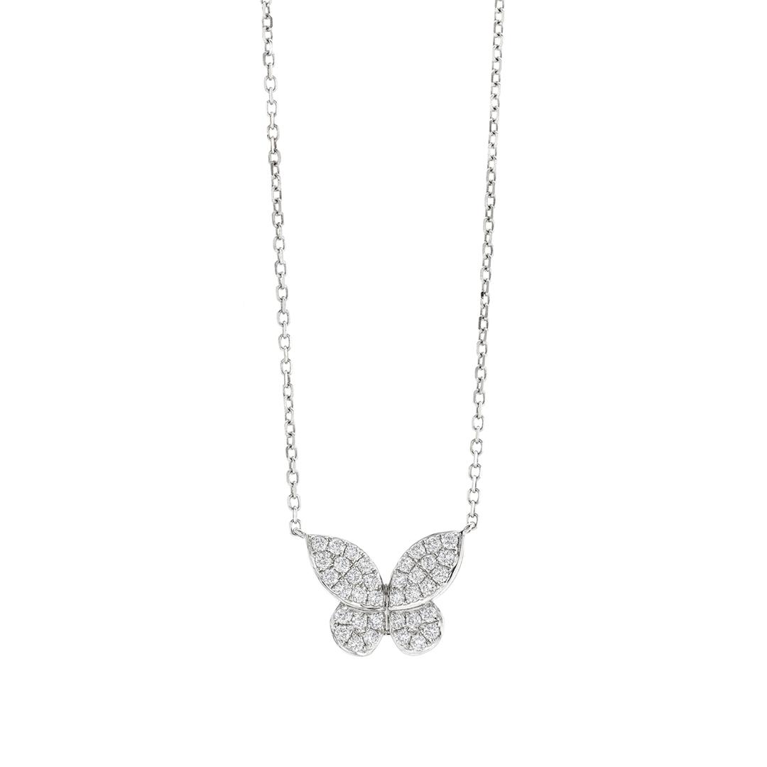 White Gold Butterfly Pendant Necklace with Diamonds