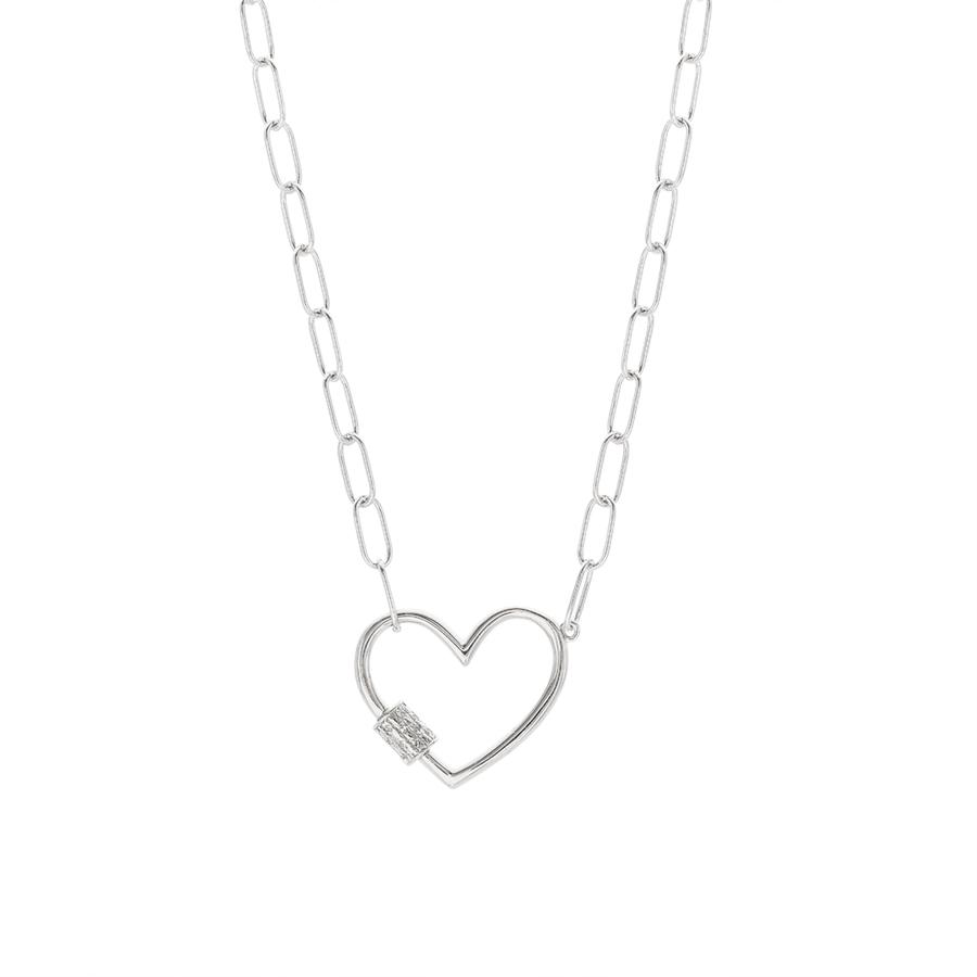 Sterling Silver Paperclip Link Heart Necklace