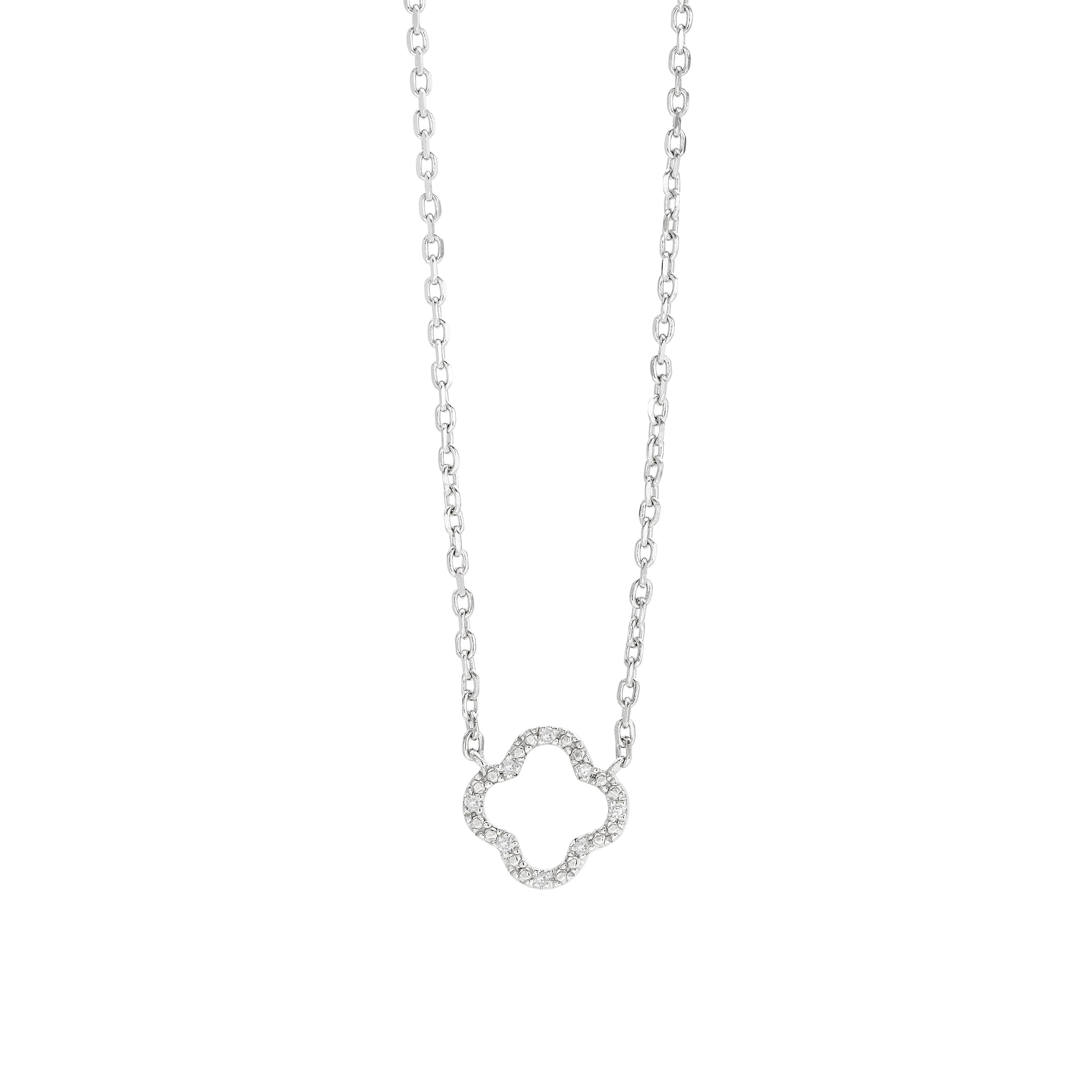Sterling Silver Open Clover Diamond Necklace
