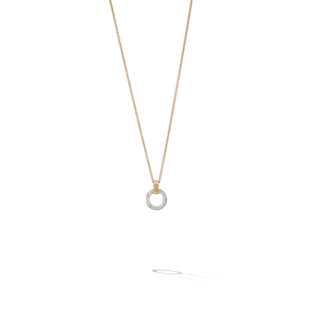Marco Bicego Jaipur Link Collection 18K Yellow & White Gold Flat-Link Diamond Pendant Necklace
