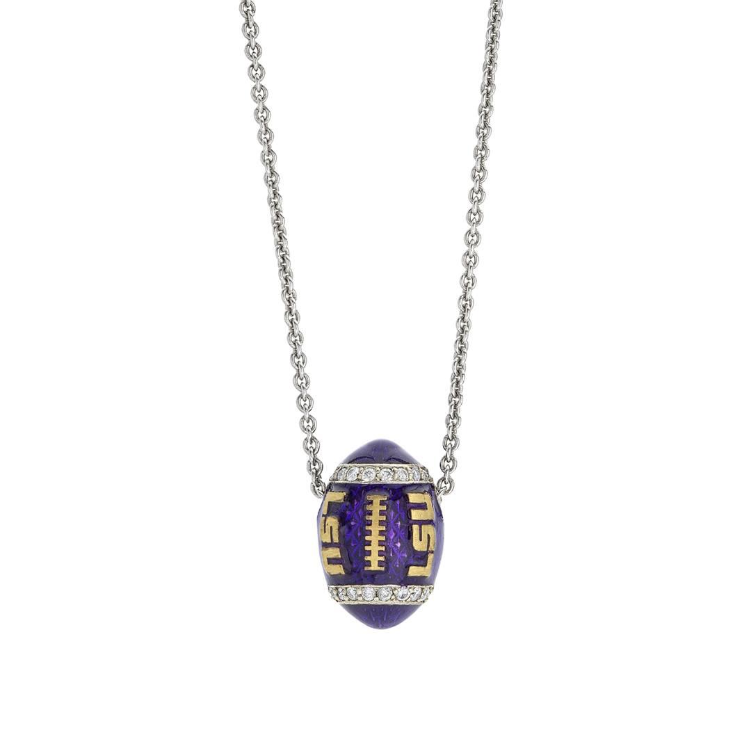 LSU Diamond Purple Football Pendant Necklace