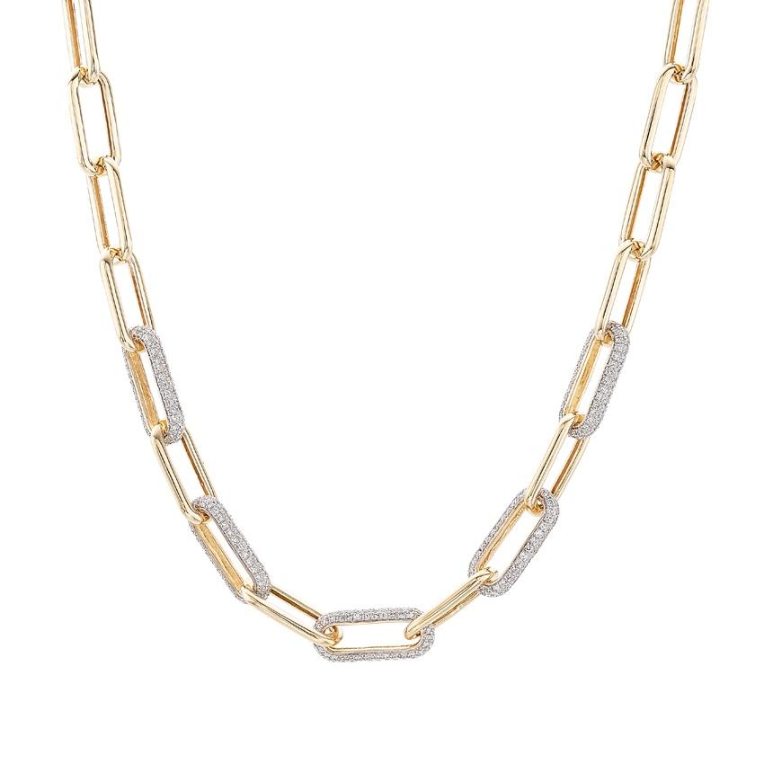 Yellow & White Gold Pave Diamond Five Link Necklace