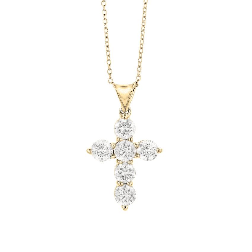 1.50 CTW Yellow Gold Six Diamond Cross Pendant Necklace